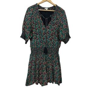 Roller Rabbit Womens Mini Dress Sz XL Boho Smocked Celestial Casual Cotton Linen